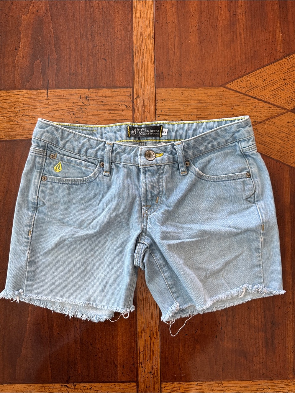 Volcom Light Wash Frayed Hem Denim Shorts
